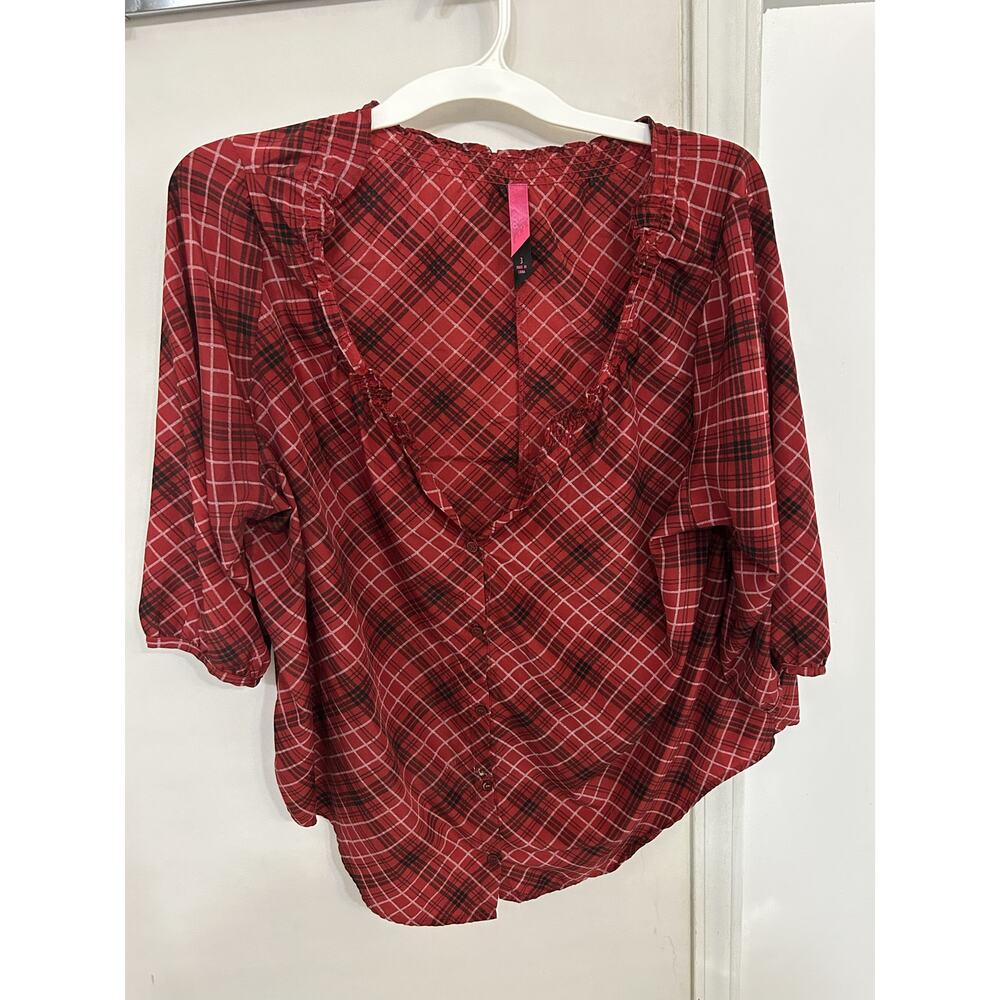 Pure Energy Black and Red Plaid Light Weight 3/4 Length Size 3x